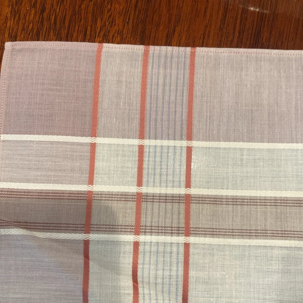 Vintage border Striped Handkerchief with dusty orange and Cream Accents